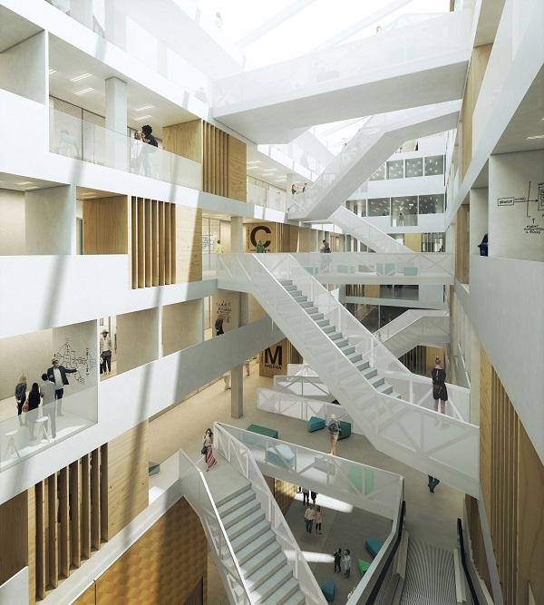 Interieur nieuwbouw Hogeschool Utrecht.